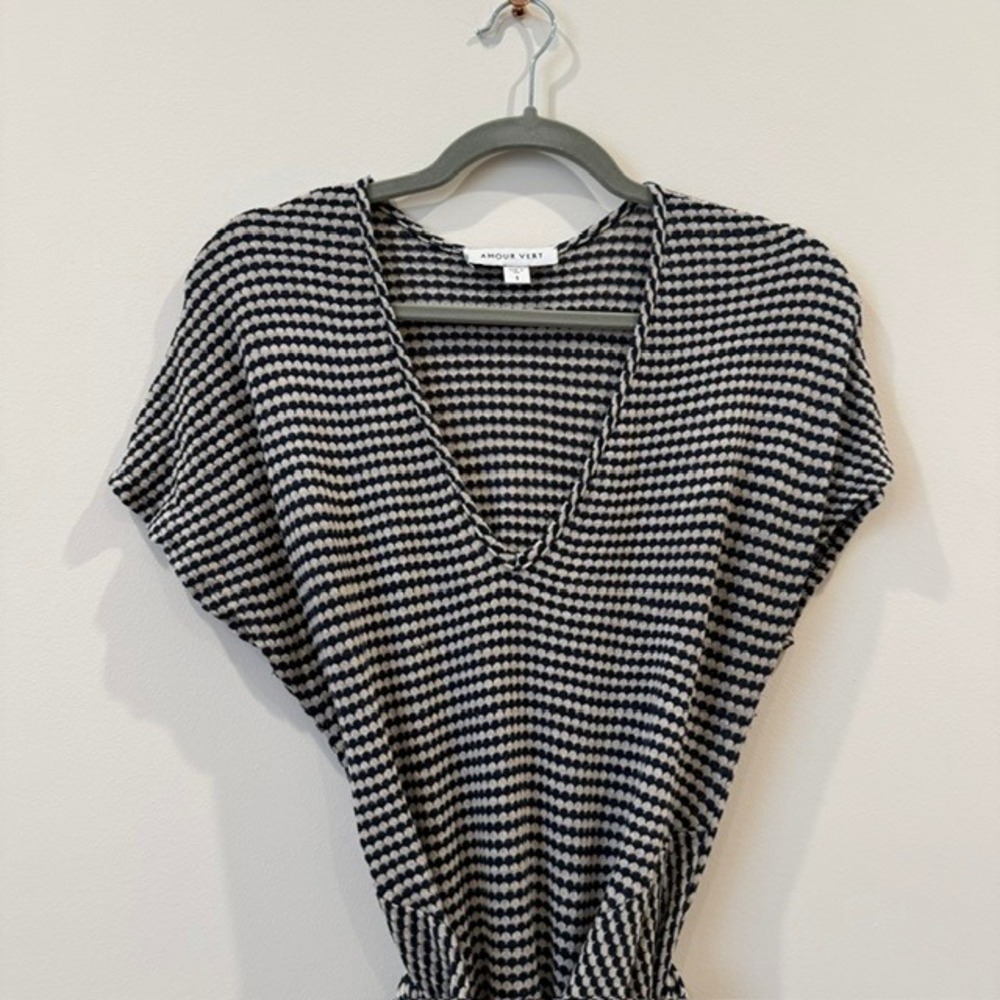 Amour Vert Navy & Gray Knit Wrap Tie Midi Dress Sustainable | Size S - Picture 5 of 10
